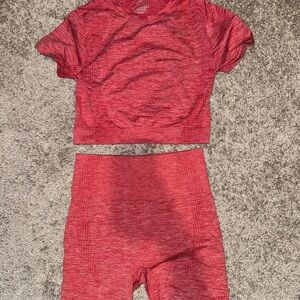 Red Athletic Crop Top and Shorts Set